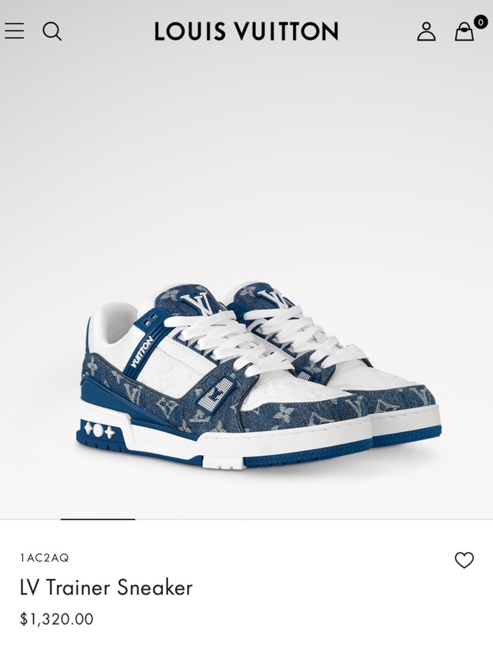 Louis Vuitton Denim Monogram Trainer in Blue and White